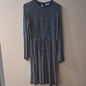 Blue Long Sleeve Floral Dress